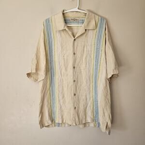 Tommy Bahama Hawaiian 100% Silk Shirt Men Large Yellow